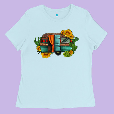 Caravan Sunflowers And Cactus Ladies Tee Designed By Artiststas