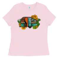 Bubblegum Pink caravan sunflowers and cactus Ladies Tee - Artiststas