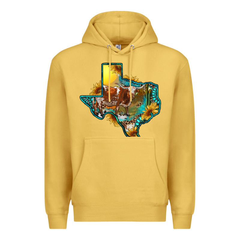 Western Texas Map With Longhorn Bull Premium Hoodie by RanaPortraitStore | Teevron