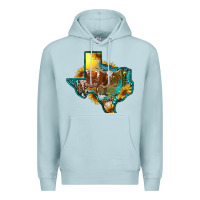 Blue Mist Western Texas Map With Longhorn Bull Premium Hoodie - RanaPortraitStore