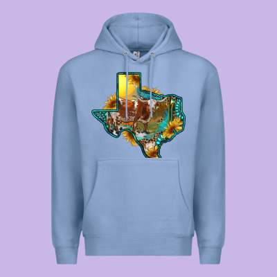 Premium Hoodie Western Texas Map With Longhorn Bull