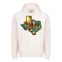 Pale Pink Western Texas Map With Longhorn Bull Premium Hoodie - RanaPortraitStore
