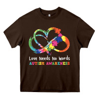 Chocolate Brown Love Needs No Words Heart Puzzle Autism Heavy Core Tee - CowhideDigitalArt