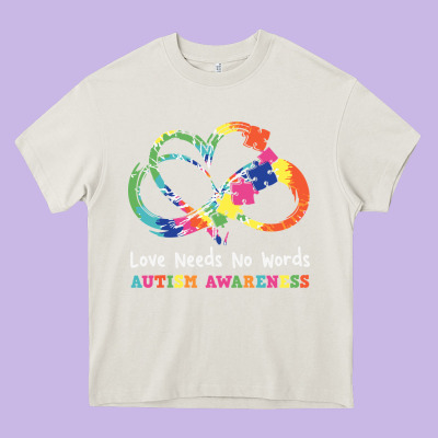 Love Needs No Words Heart Puzzle Autism Heavy Core Tee Designed By Cowhidedigitalart