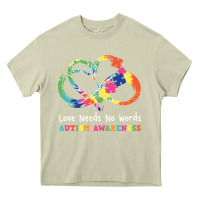 Mossy Love Needs No Words Heart Puzzle Autism Heavy Core Tee - CowhideDigitalArt