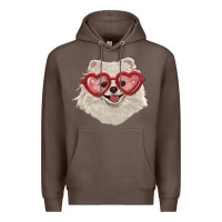 Coffee white pomeranian with love glasses Premium Hoodie - RanaPortraitStore