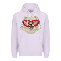 Lilac white pomeranian with love glasses Premium Hoodie - RanaPortraitStore