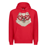 Red white pomeranian with love glasses Premium Hoodie - RanaPortraitStore