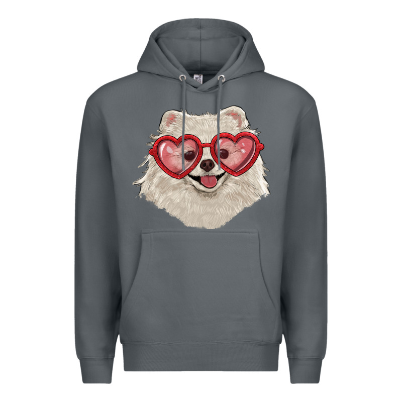White Pomeranian With Love Glasses Premium Hoodie by RanaPortraitStore | Teevron