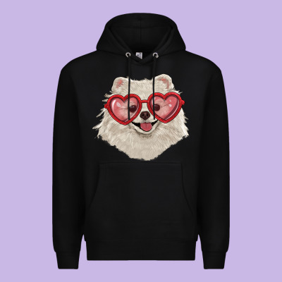 Premium Hoodie white pomeranian with love glasses
