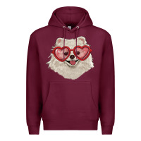 Burgundy white pomeranian with love glasses Premium Hoodie - RanaPortraitStore