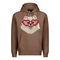 Chestnut white pomeranian with love glasses Premium Hoodie - RanaPortraitStore