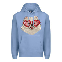 Colony Blue white pomeranian with love glasses Premium Hoodie - RanaPortraitStore