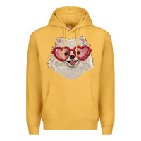 Mustard white pomeranian with love glasses Premium Hoodie - RanaPortraitStore