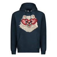 Navy white pomeranian with love glasses Premium Hoodie - RanaPortraitStore