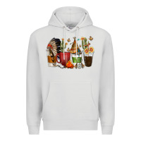 Dove Grey coffee cups indian headdress Premium Hoodie - texasbilliewilder