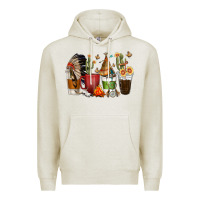 Oatmeal Heather coffee cups indian headdress Premium Hoodie - texasbilliewilder