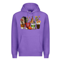 Purple coffee cups indian headdress Premium Hoodie - texasbilliewilder