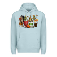 Blue Mist coffee cups indian headdress Premium Hoodie - texasbilliewilder