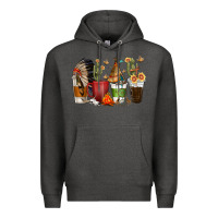 Charcoal Heather coffee cups indian headdress Premium Hoodie - texasbilliewilder