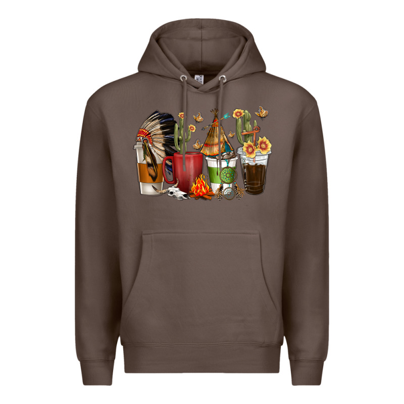 Coffee Cups Indian Headdress Premium Hoodie by texasbilliewilder | Teevron