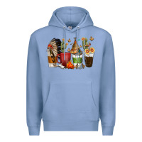 Colony Blue coffee cups indian headdress Premium Hoodie - texasbilliewilder