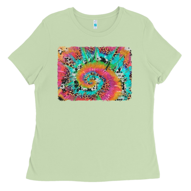 Tie Dye Leopard Cowhide Glitter Background Ladies Tee by Artiststas | Teevron