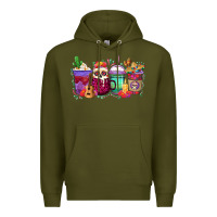Army Green dia de los muertos coffee cups Premium Hoodie - texasbilliewilder