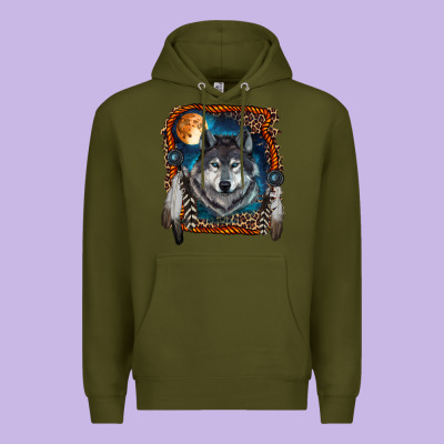 Premium Hoodie Wolf And Feathers