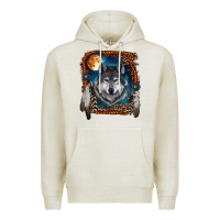 Oatmeal Heather Wolf And Feathers Premium Hoodie - RanaPortraitStore
