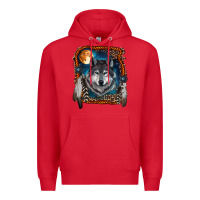 Red Wolf And Feathers Premium Hoodie - RanaPortraitStore
