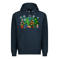 Navy christmas trees with hockey Premium Hoodie - Zillion Design Studio