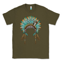 Army Green native american headdress turquise Classic Tee - BarkalooDesign