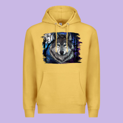 Premium Hoodie Wolf And Full Moon