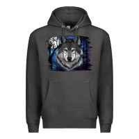 Charcoal Heather Wolf And Full Moon Premium Hoodie - RanaPortraitStore