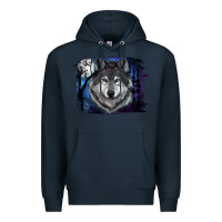 Navy Wolf And Full Moon Premium Hoodie - RanaPortraitStore