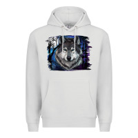 Dove Grey Wolf And Full Moon Premium Hoodie - RanaPortraitStore