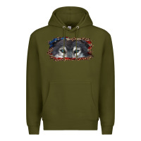 Army Green Wolf eyes american flag Premium Hoodie - RanaPortraitStore