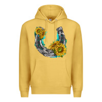 Antique Gold horseshoe cowhide and sunflowers Premium Hoodie - texasbilliewilder