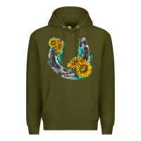 Army Green horseshoe cowhide and sunflowers Premium Hoodie - texasbilliewilder