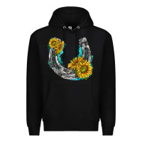 Black horseshoe cowhide and sunflowers Premium Hoodie - texasbilliewilder