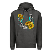 Charcoal Heather horseshoe cowhide and sunflowers Premium Hoodie - texasbilliewilder