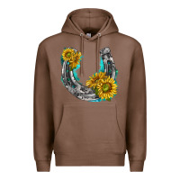 Chestnut horseshoe cowhide and sunflowers Premium Hoodie - texasbilliewilder