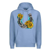 Colony Blue horseshoe cowhide and sunflowers Premium Hoodie - texasbilliewilder
