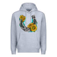 Heather Grey horseshoe cowhide and sunflowers Premium Hoodie - texasbilliewilder
