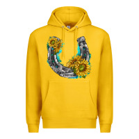 Lemon horseshoe cowhide and sunflowers Premium Hoodie - texasbilliewilder