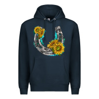 Navy horseshoe cowhide and sunflowers Premium Hoodie - texasbilliewilder
