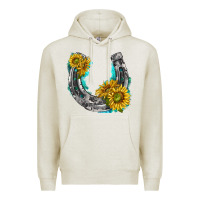 Oatmeal Heather horseshoe cowhide and sunflowers Premium Hoodie - texasbilliewilder