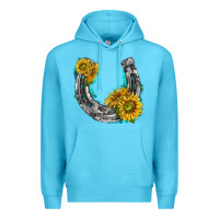 Ocean Blue horseshoe cowhide and sunflowers Premium Hoodie - texasbilliewilder