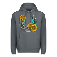 Rock horseshoe cowhide and sunflowers Premium Hoodie - texasbilliewilder
